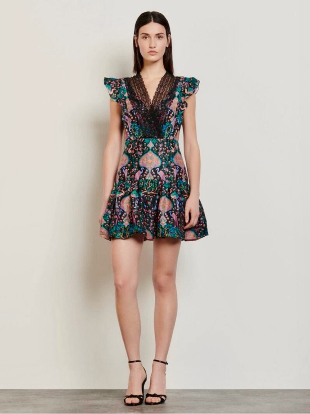 Sandro Paris Iveane Lace-Trim Floral Mini Dress - Picture 2 of 8